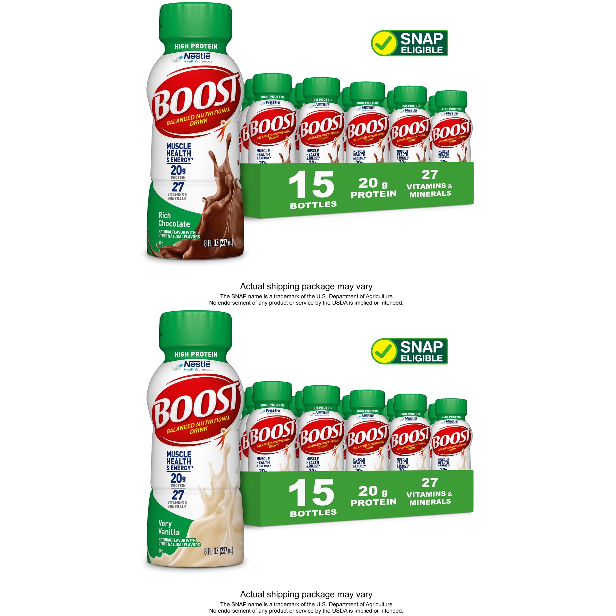 BOOST High Protein Nutritional Drink, Chocolate & Vanilla Bundle, 20g Protein, 30 - 8 fl oz Bottles