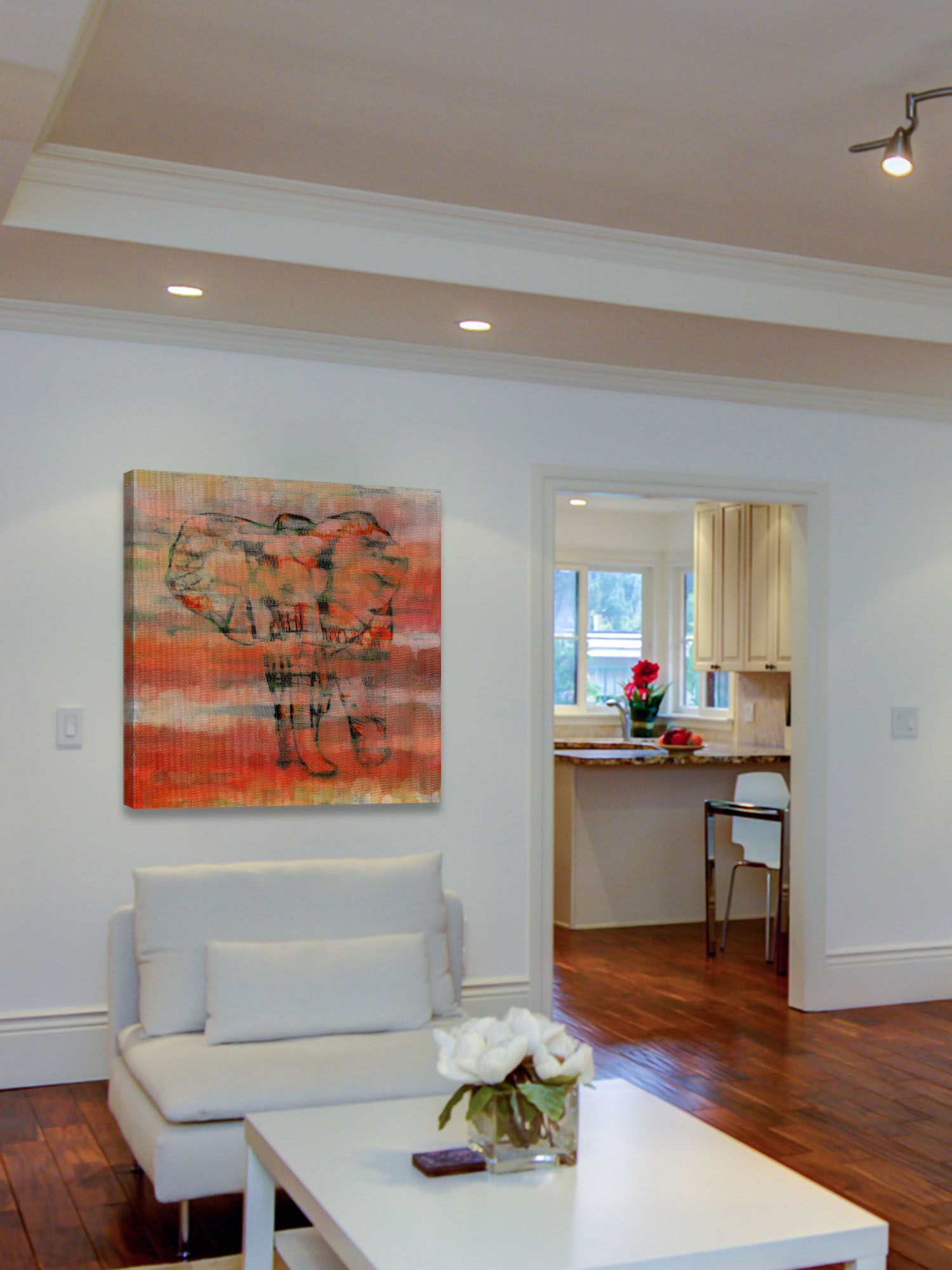 Parvez Taj "Red Elephant" Print on Canvas