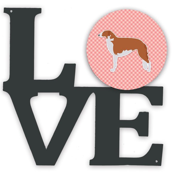 Borzoi Russian Greyhound Checkerboard Pink Metal Wall Artwork LOVE