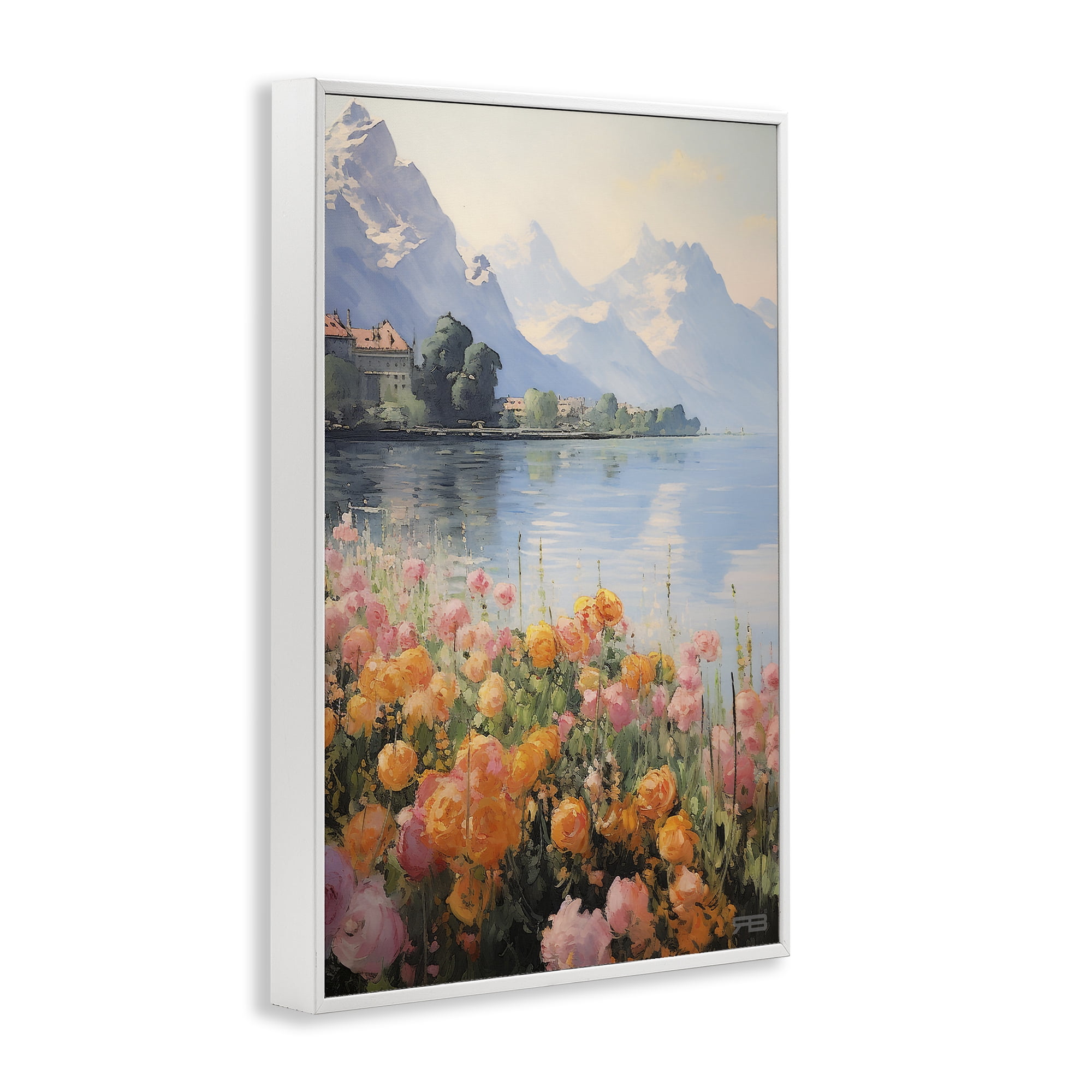 Stupell Industries Mountain Meadow Outskirts Landscape Painting White Framed Art Print Wall Art, 20 x 30