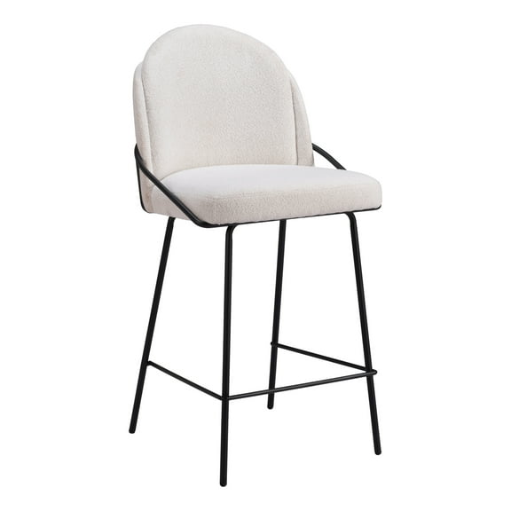 Jambi Counter Stool Ivory Counter Stool, Modern Style, Shearling style fabric, Plywood, Indoor Bar