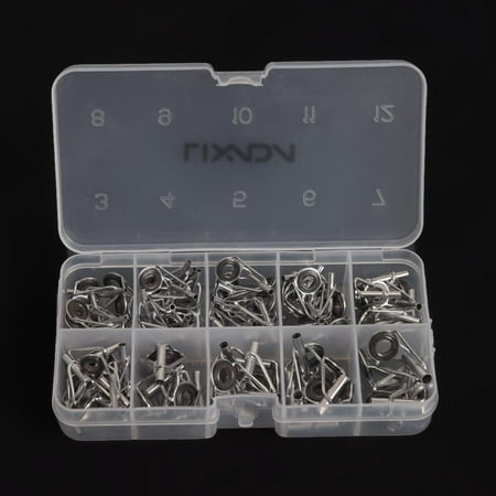80Pcs Fishing Rod Guide Tip Repair Kit Set DIY Eye Rings Different Size Stainless Steel Frames with Box