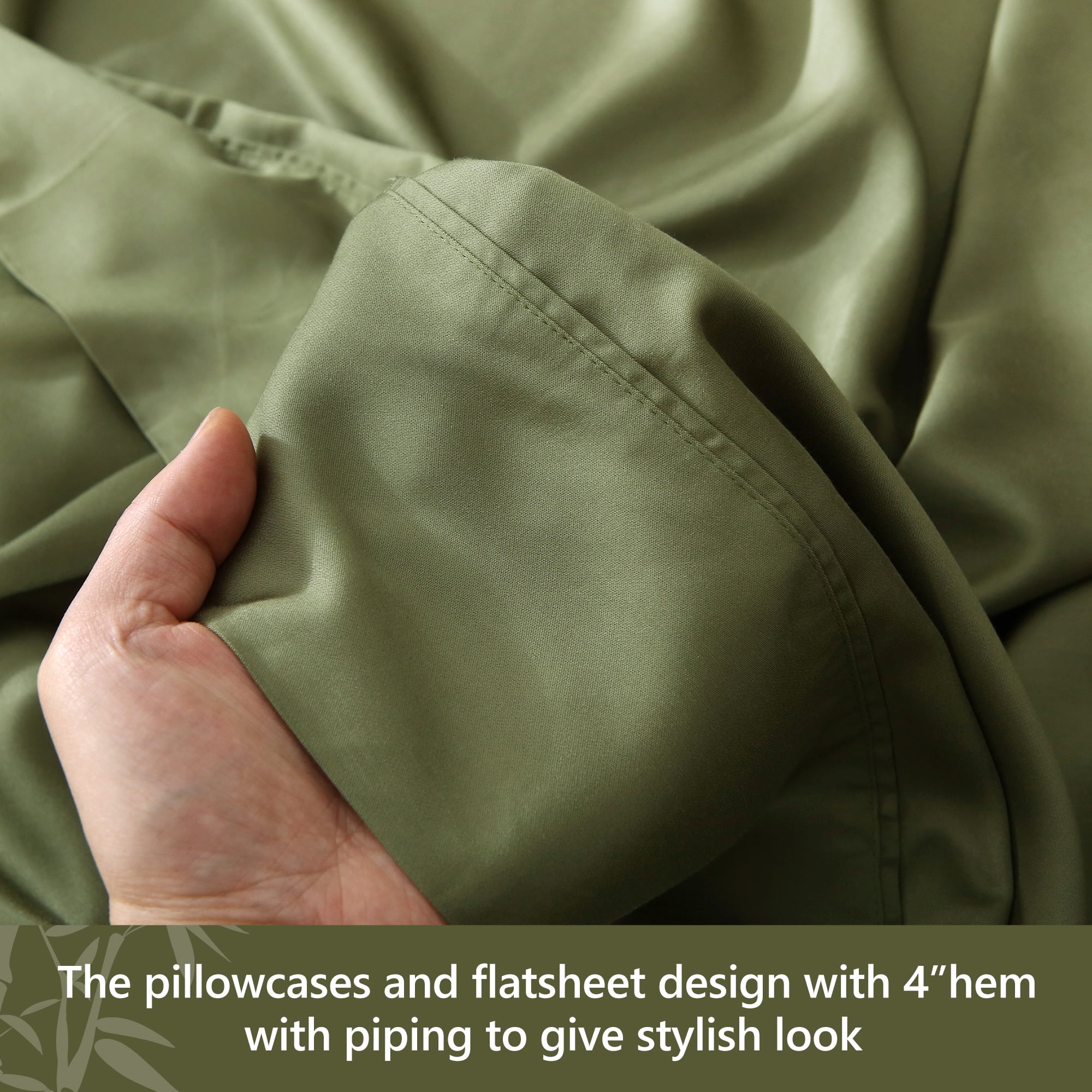 L Linen World 100% Viscose from Bamboo Sheets Set Full Size,Bamboo Cooling Bed Sheet 4 Pieces Deep Pocket Sheet,Silky Soft,Breathable(Green,Full)
