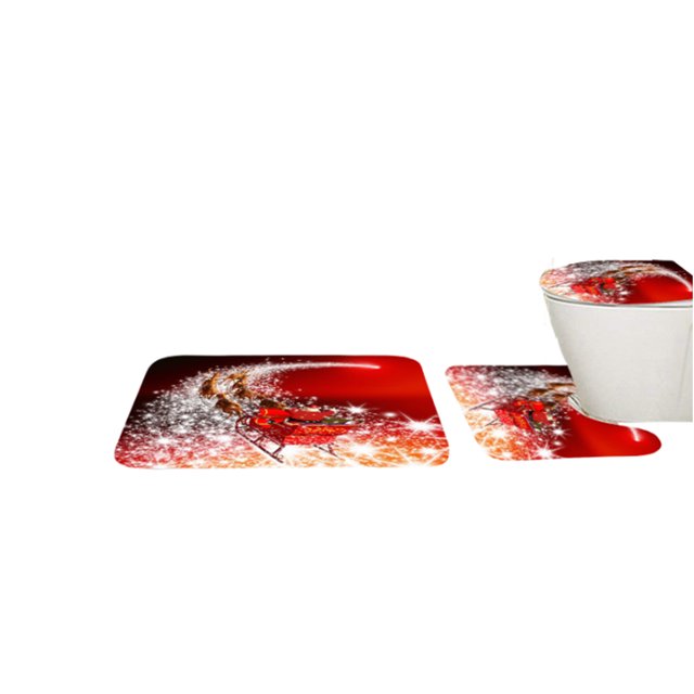 pitrice Rideau de Douche en Polyester Imprimé de Noël Unique pour Décoration de Salle de Bain Rideau de Douche Salle de Bain 3 Pcs