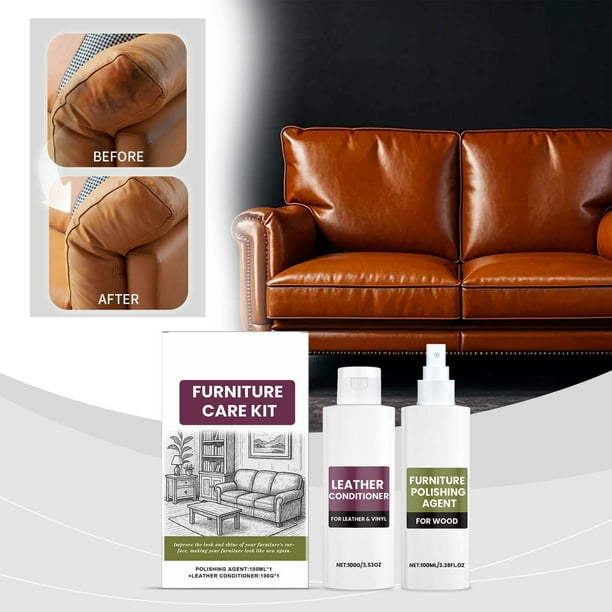 Kit de Cuidado para Muebles, Madera y Cuero, Restaurador y Acondicionador con Esponja, 200ml, para Pulir, Proteger y Limpiar