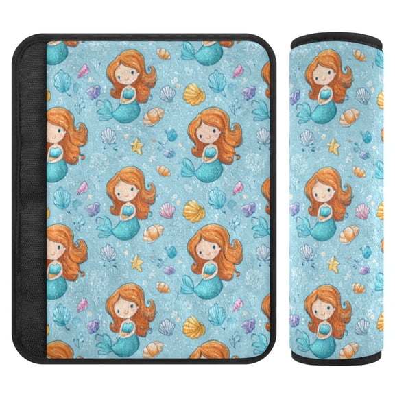2 Pcs Seat Belt Strap Covers Pad for Car Soft Flannel Car Seat Belt Shoulder for All Cars Little Mermaids and Seashells