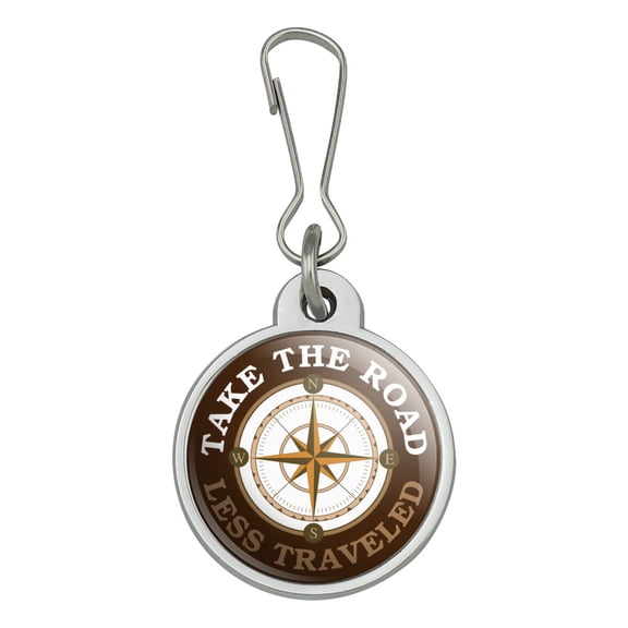 Take The Road Less Traveled Compass Jacket Handbag Purse Luggage Backpack Zipper Pull Charm
