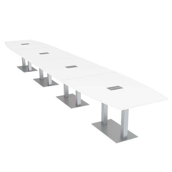 Modular 22 Ft Boardroom Table Boat Shaped Metal Bases Power And Data