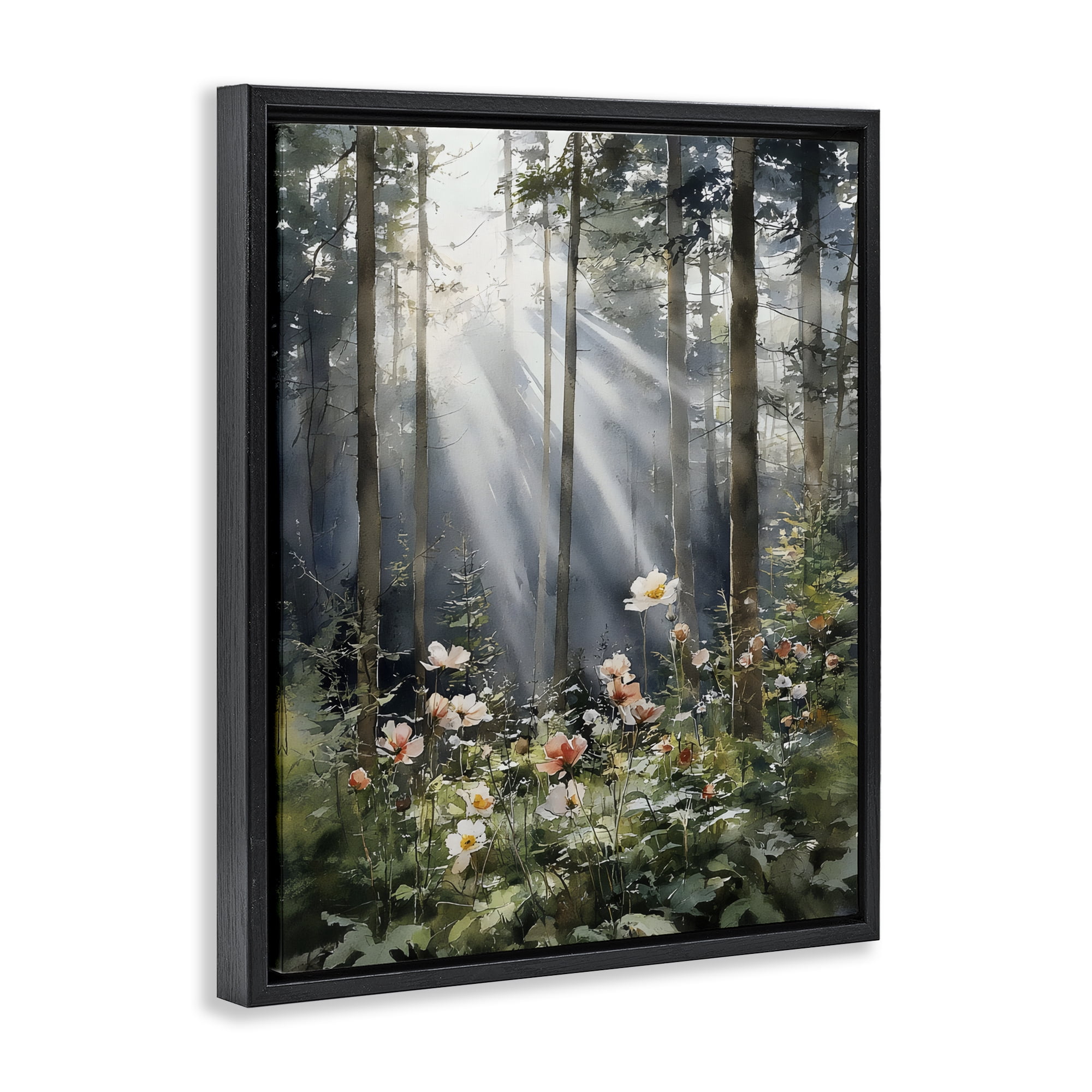 Stupell Industries Sunlit Woods In Morning Black Framed Floater Canvas Wall Art, design by Franklyn Gregory