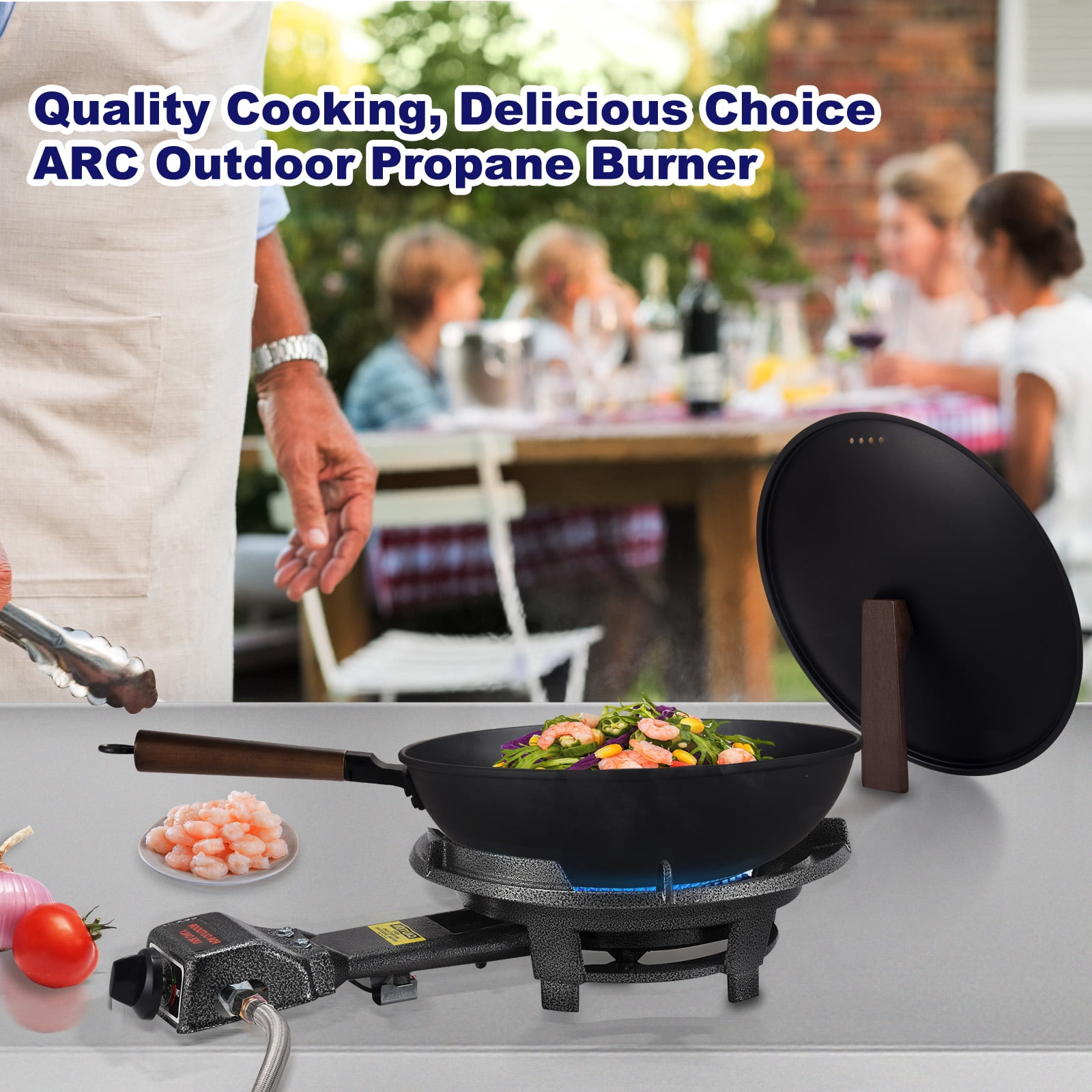 Outdoor Propane Burner Stove, 13"" Single Propane Burner and Carbon Steel Wok, Portable Propane Burner With Adjustable Regulator And Stainless Steel Hose, Great For Outdoor Wok Burner, Black