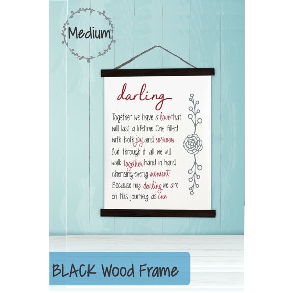 Black Wood, Canvas Sign, Darling Journey As One Love Quote Decor Print, Lightweight Ready to Hang Wall Hanging, 15x19-Inch