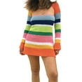 thumbnail image 1 of Franhais Women's Beach Dress, Long Sleeve Stripe Print Contrast Color Square Neck A-Line Mini Dresses, 1 of 9