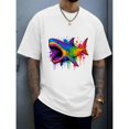 thumbnail image 2 of Men's Rainbow Splash Graffiti Shark Graphic T-Shirt, Cotton Crew Neck Short Sleeve Loose Casual Tee, Colorful Paint Drip Ocean Art Shirts, 2 of 9