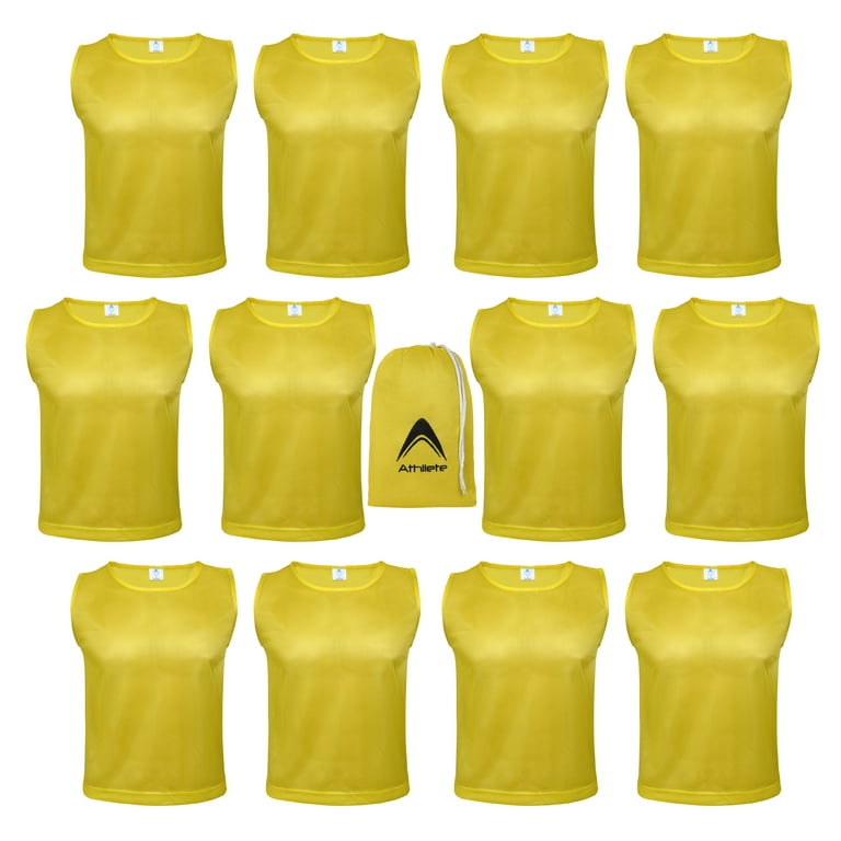 Athllete DURAMESH Set of 12- Scrimmage Vest/Pinnies/Team Practice Jerseys  with Free Carry Bag. Sizes for Children, Youth, Adult and Adult XXL (Golden 