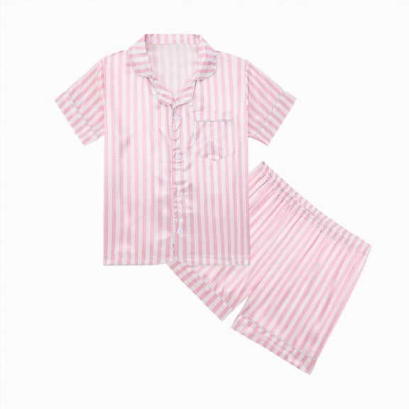 WUANDIXFA Girls Summer Pajamas Girls Silk Pajamas Fashion Satin Short Sleeve Sleepwear Summer 2 Pieces Cute PJs 8-9 Years,Pink