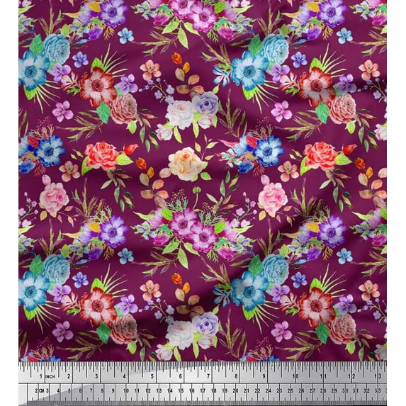 Soimoi Cotton Jersey Fabric Leaves, & Rose Floral Print Fabric by Yard 58 Inch Wide