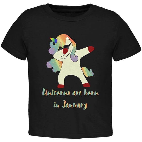 January Birthday Dabbing Unicorn Sunglasses Toddler T Shirt Black 4T