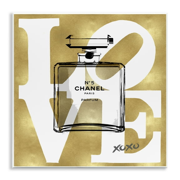 Stupell Industries Gold & White Love Perfume Fashion Painting Unframed Art Print Wall Art, 12 x 12