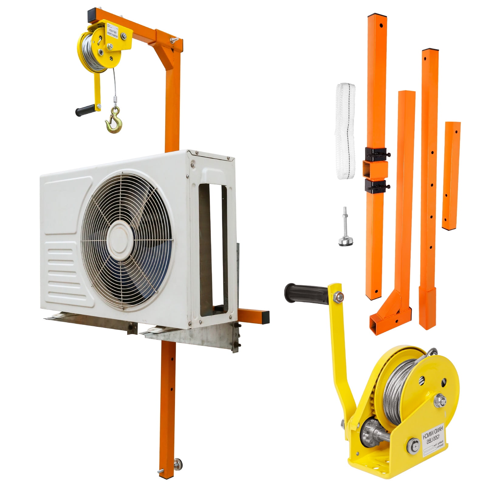 Air Conditioner Lifting Crane, 1500 LBS Heavy Duty AC Lift, All-Weather Bracket with Hanger, Pulley and 50ft Ropes for Warehouse Industrial