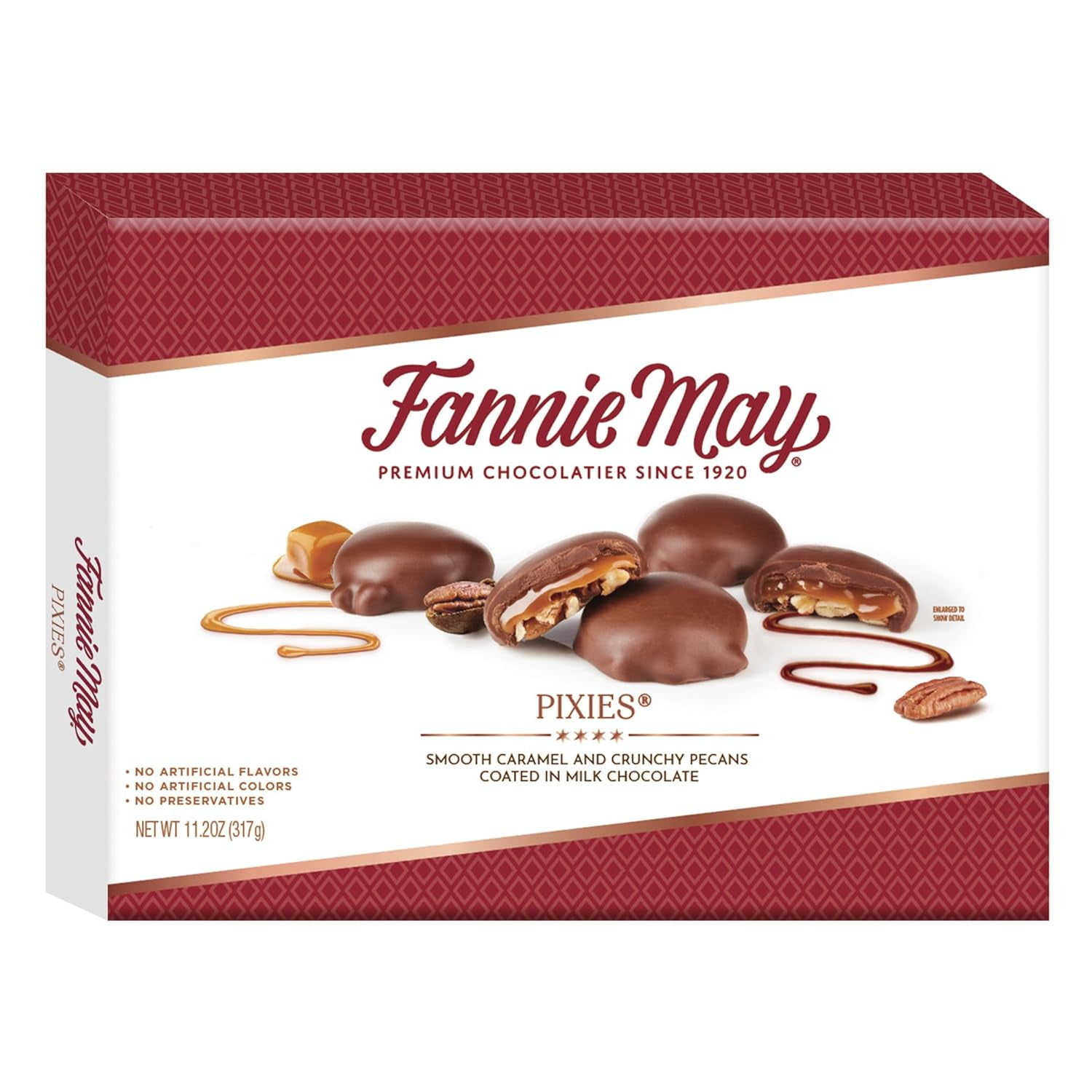 FANNIE MAY Milk Chocolate Pixies with Caramel and Pecans 11.2oz Box G317