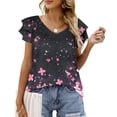 thumbnail image 5 of Camisas de Cuello de Tripulación de Manga Corta para las Mujeres Plisado Mangas de Ruffle, Cuello Redondo Casual Primavera Y Blusa de Verano, 5 of 5