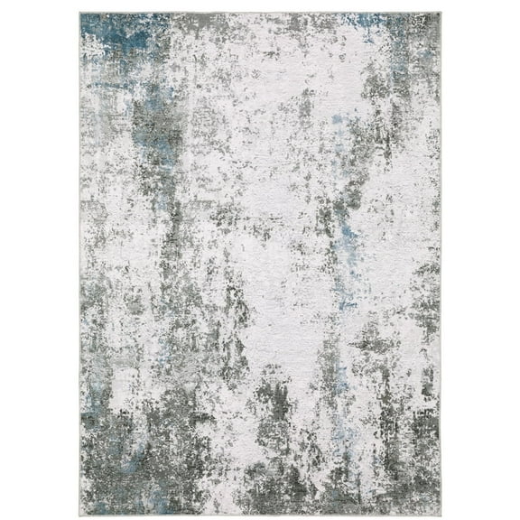 Oriental Weavers Malibu Washable Area Rug - MAL02 - 7'6" x 10' - in Gray/ Blue - Modern Style, Non-Slip, Stain Resitant, Ultra Low Pile, Dining, Living Room Rug