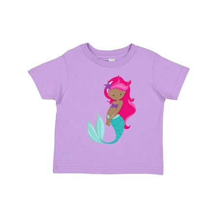 

Inktastic African American Mermaid Pink Hair Starfish Gift Toddler Toddler Girl T-Shirt