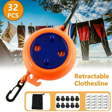 Travel Clothesline,Camping Washing Line,Retractable Travel Laundry Rope with 20 Clothespins and 10 Fixed Buckles for Outdoor Camping Travel Hotel,32.8 ft