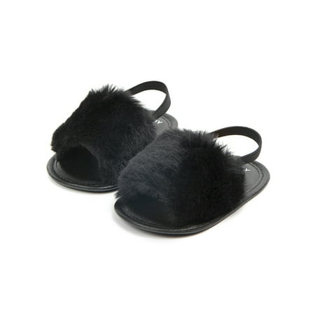 Reef Rubber Sole Sandals - Tommyfit Baby Girl Fluffy Fur Soft Sole Crib Sandals Shoes