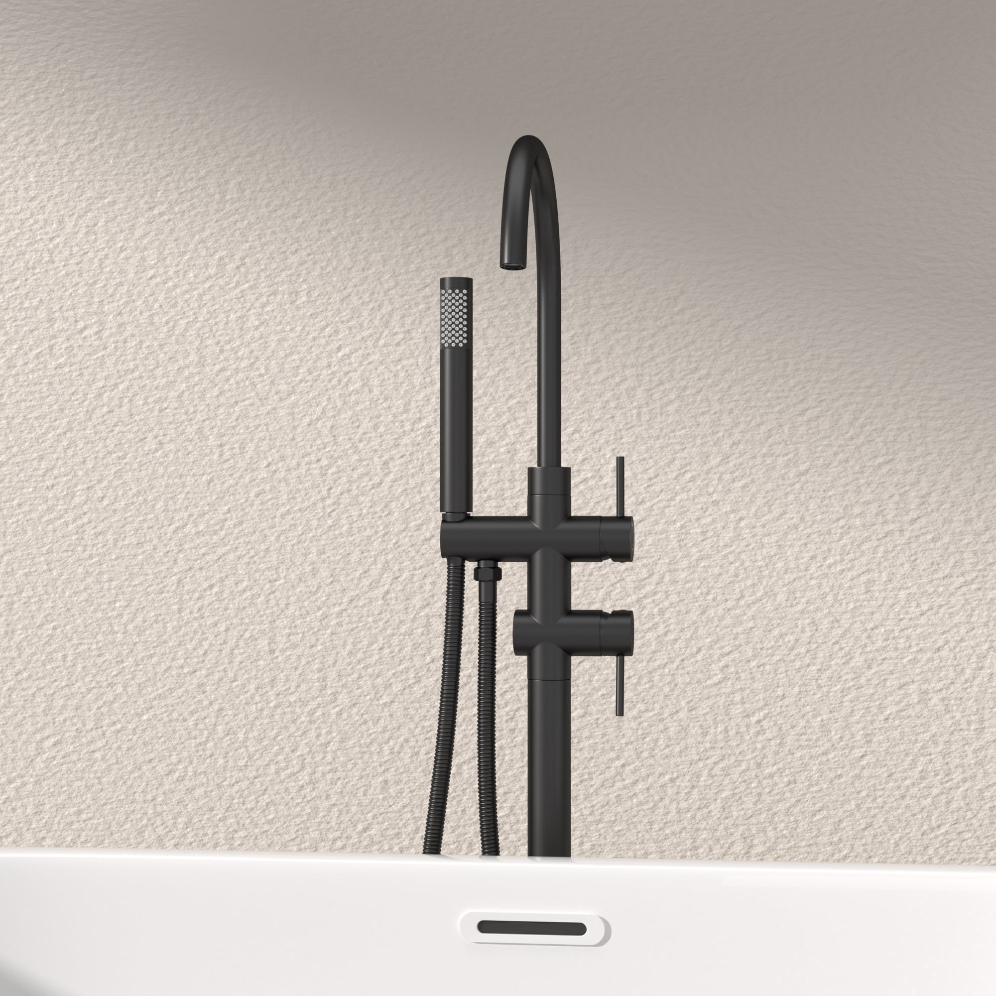 Logmey Freestanding Bathtub Faucet Floor Mounted Two Handles in Matte Black