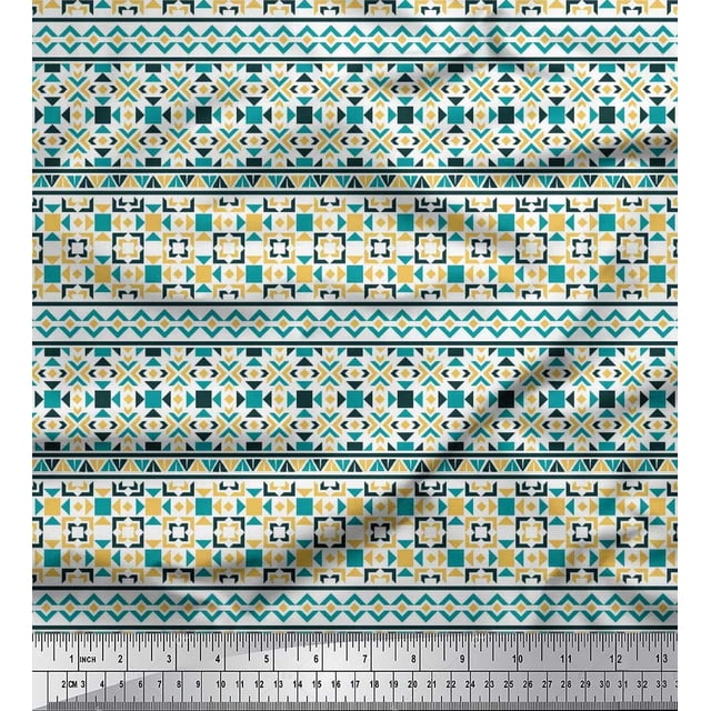 Soimoi Crepe Silk Fabric Aztec Geometric Print Fabric by The Yard 42 Inch Wide