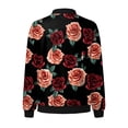 thumbnail image 5 of Futezty Bomber Jacket Women Causal Floral Zip Up Coats Long Sleeve Stand Collar Fall Jackets Lightweight Outerwear Tops, 5 of 5