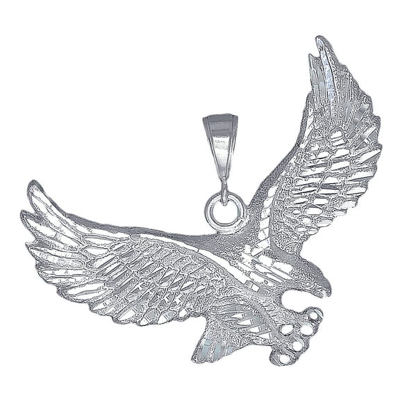 Large Sterling Silver Eagle Pendant Necklace 12 Grams 2.25 Inches with Diamond Cut Finish and 24 Inch Figaro Chain