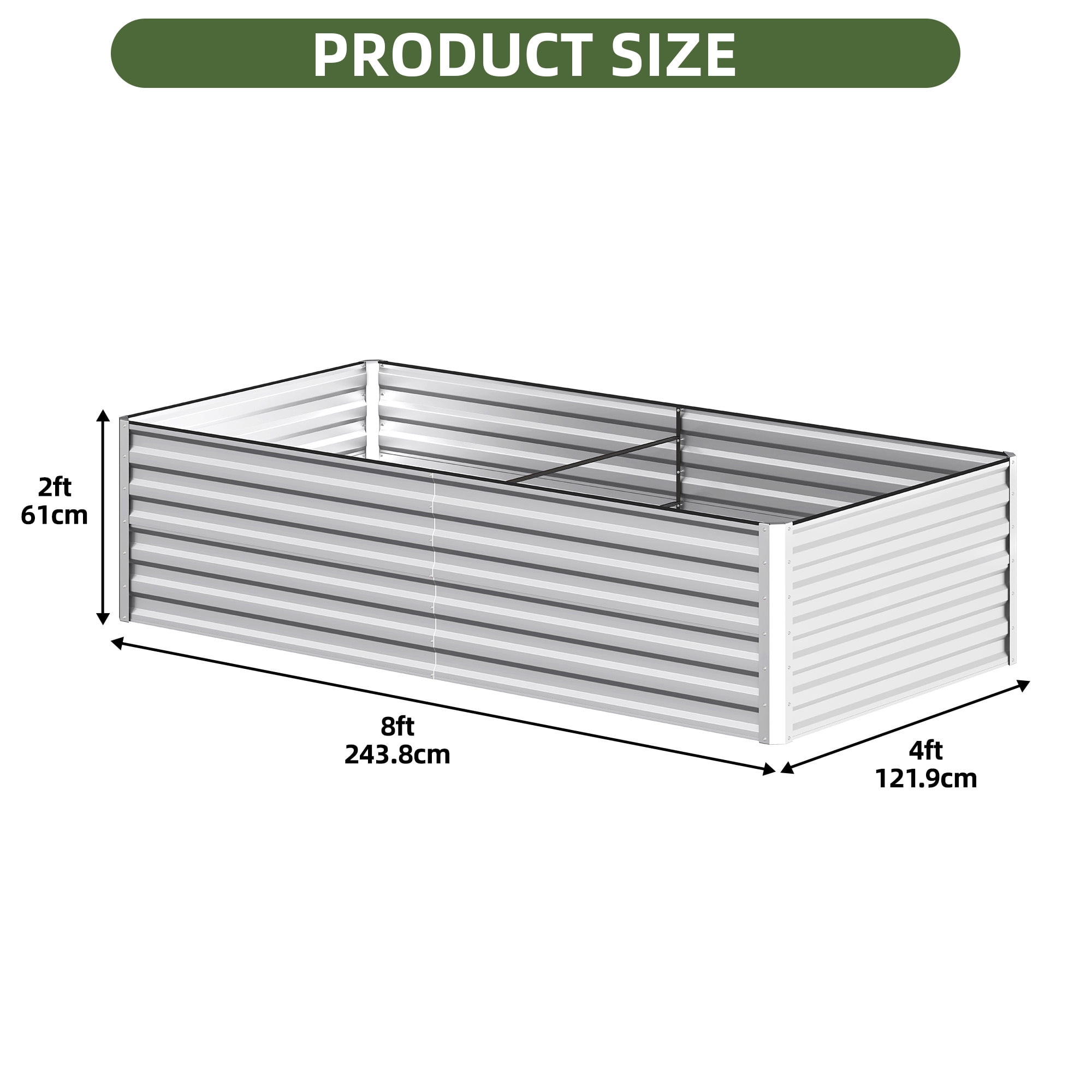 Uforic 8x4x2ft 2pcs Raised Garden Bed Kit, Galvanized Metal Planter with Gloves & Ground Nails, Silver
