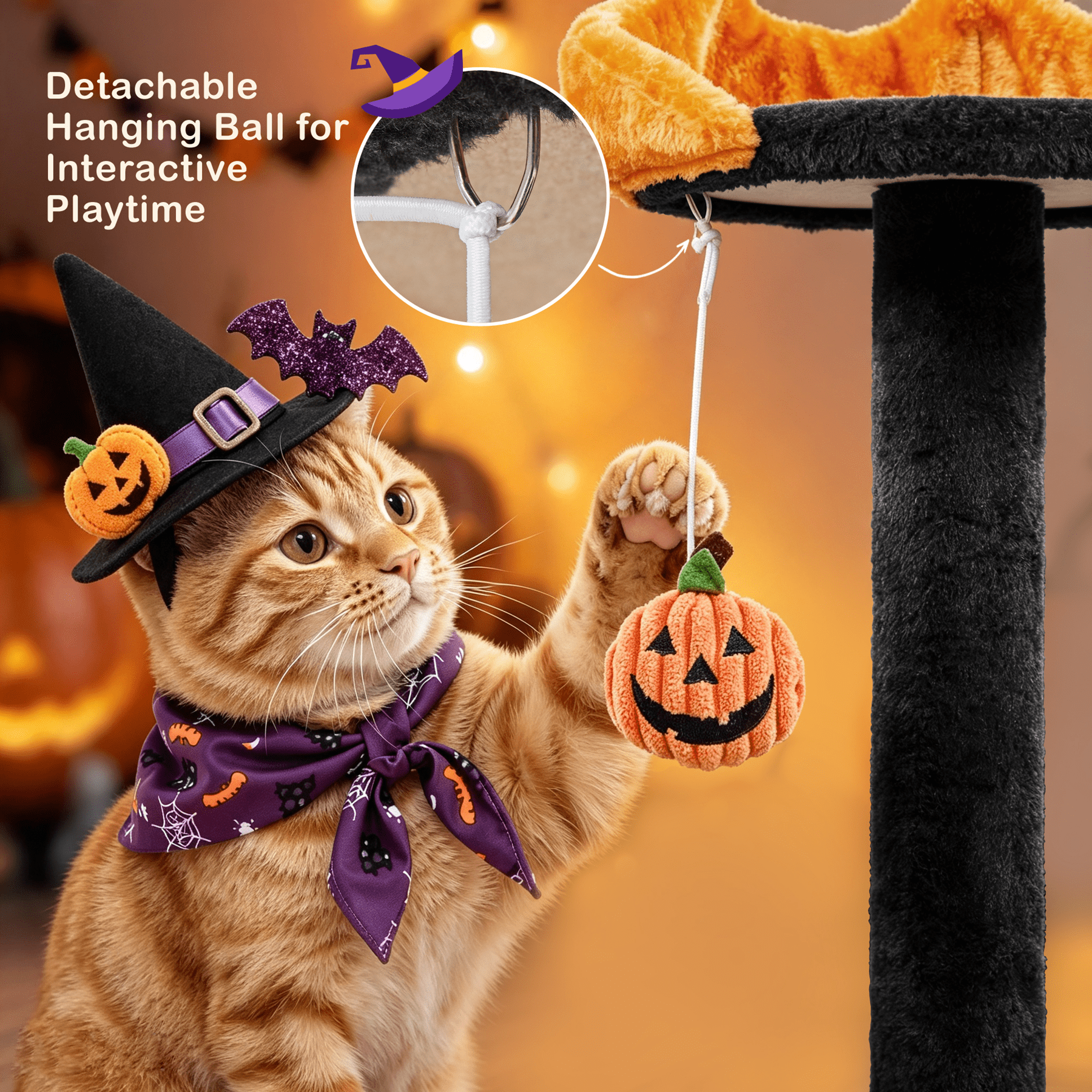 Alden Design 54″ Tall Cat Tree with 3 Scratching Posts, Black/Pumpkin Orange