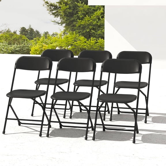 6 Pack Black Folding Chairs, 350 lb Capacity, Portable Indoor/Outdoor Event Chairs for Weddings, Parties, Picnics, and Patios