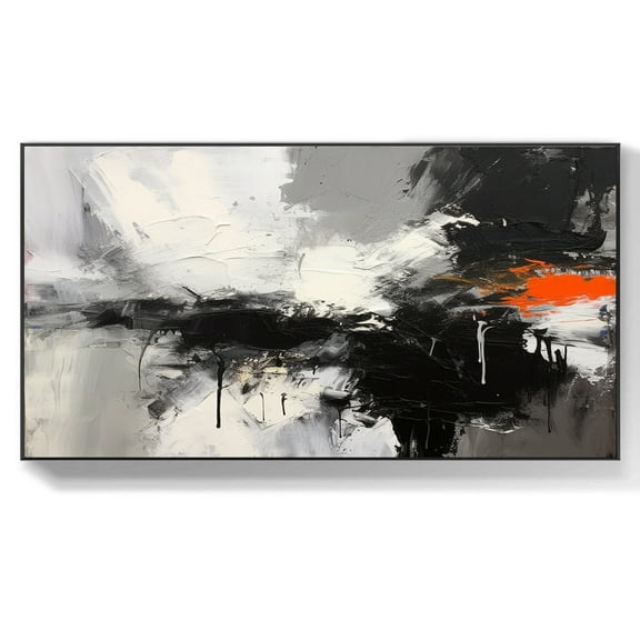 Original Abstract Painting on Canvas Black Orange Wall Art Black and White Painting Abstract Wall Art Entrance Wall Decor,Unstretched,Frameless,(41*61cm)16*32Inches