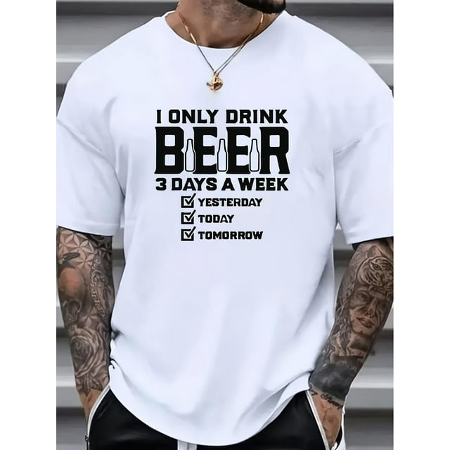 Stylish Men's T-Shirt with Unique Slogan - Casual, Breathable , Round Neck, Perfect for All Seasons
