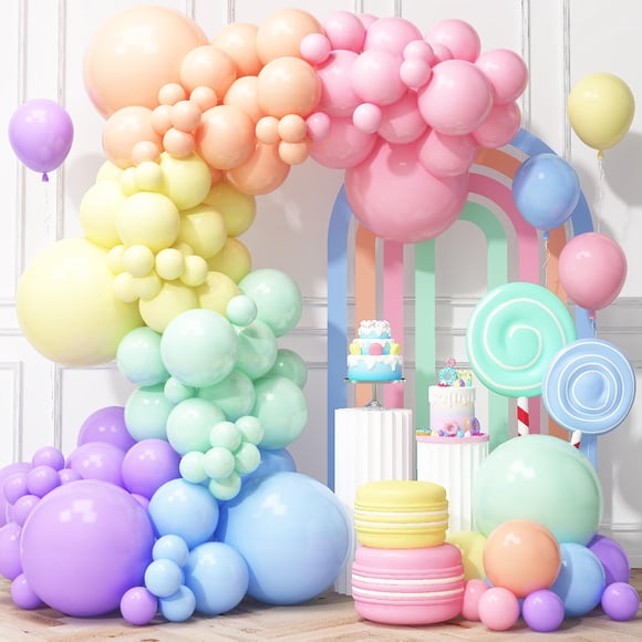 Kit de guirnaldas en forma de arco con forma de globo Haolongfa Pastel Rainbow