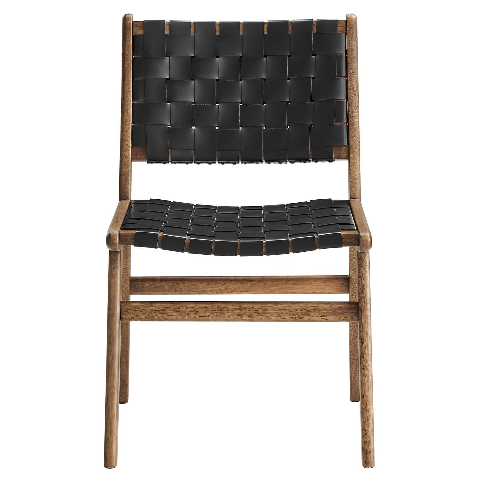 Modway Saoirse 17.5" Woven Leather Dining Side Chair in Walnut/Black (Set of 2)