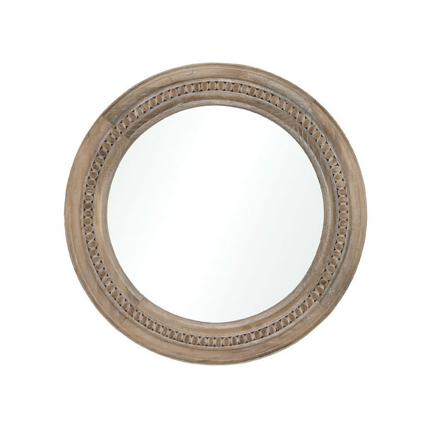 20 Brown Carved Beaded Wood Round Wall Mirror Com 20 Brown Carved Beaded Wood Round Wall, Carved Wood Mirror Round