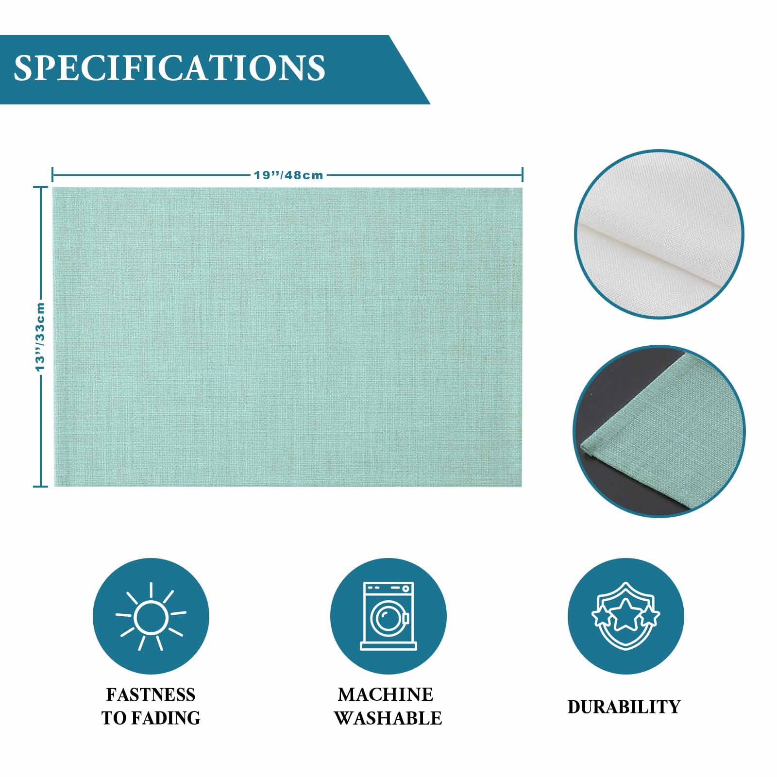 Linen Mint Green Placemats Set of 4, Modern Minimalist Pure Solid Color Placemats for Dining Table, Place Mats for Kitchen Tabletop, Waterproof Wipeable Dining Table Mats Set