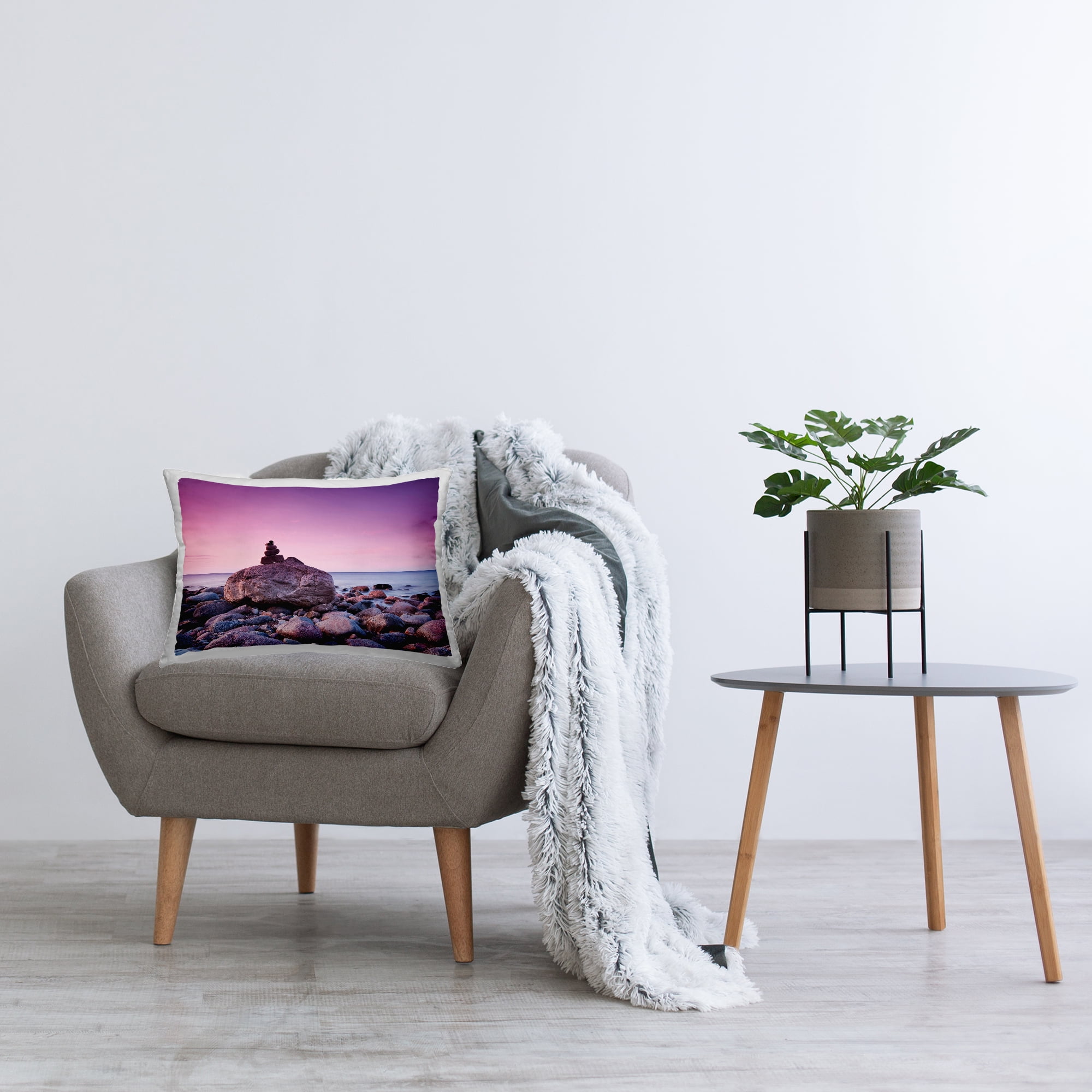 Stupell Industries Stacked Rocks on Shore Decorative Printed Throw Pillow Design by Incado.