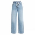 thumbnail image 7 of Risckoth Women's Plus Size Drawstring Elastic Waist Jeans Straight Leg Loose Fit Side Pockets Solid Casual Long Pants S-2XL, 7 of 7