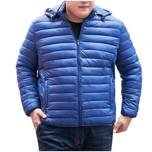 MELDVDIB Mens Quilted Puffer Coat Zip-Up Solid Color Hooded Jacket Winter Long Sleeve Light Weight Warm Padded Outwear Tops with Pockets