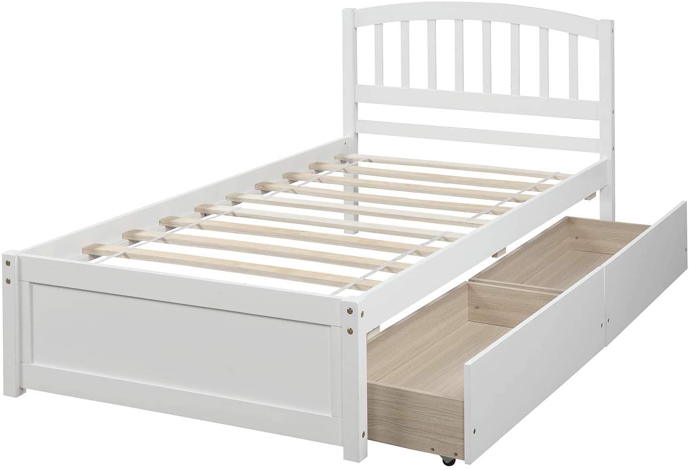 Twin Size Platform Bed with Two Storage Drawers, Wood Bed Frame with Headboard, White 79.5x41.8x37.4inch - image 4 of 7