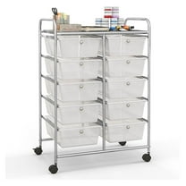 WDZS 10 Drawers Rolling Cart, Classroom Organizers, Storage Cart with Wheels, for Teacher Office Home School Supplies Tool Craft Art Paper, Clear White