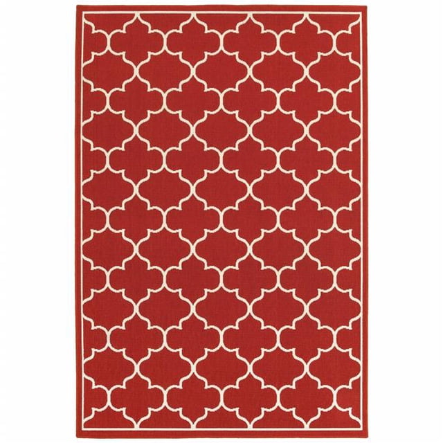 Tapis d'Intérieur et d'Extérieur à Motif Treillis 4 x 6 Pi, Rouge et Ivoire