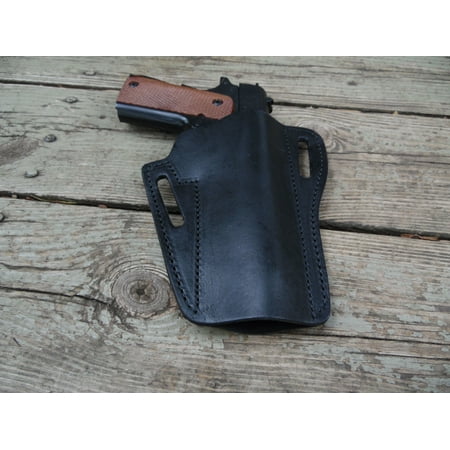 Western Gun Holster #508 - Black - Smooth Leather - for 1911 Colt, Springfield, Kimber, TISAS, and (Best Colt Python Leather Holster)