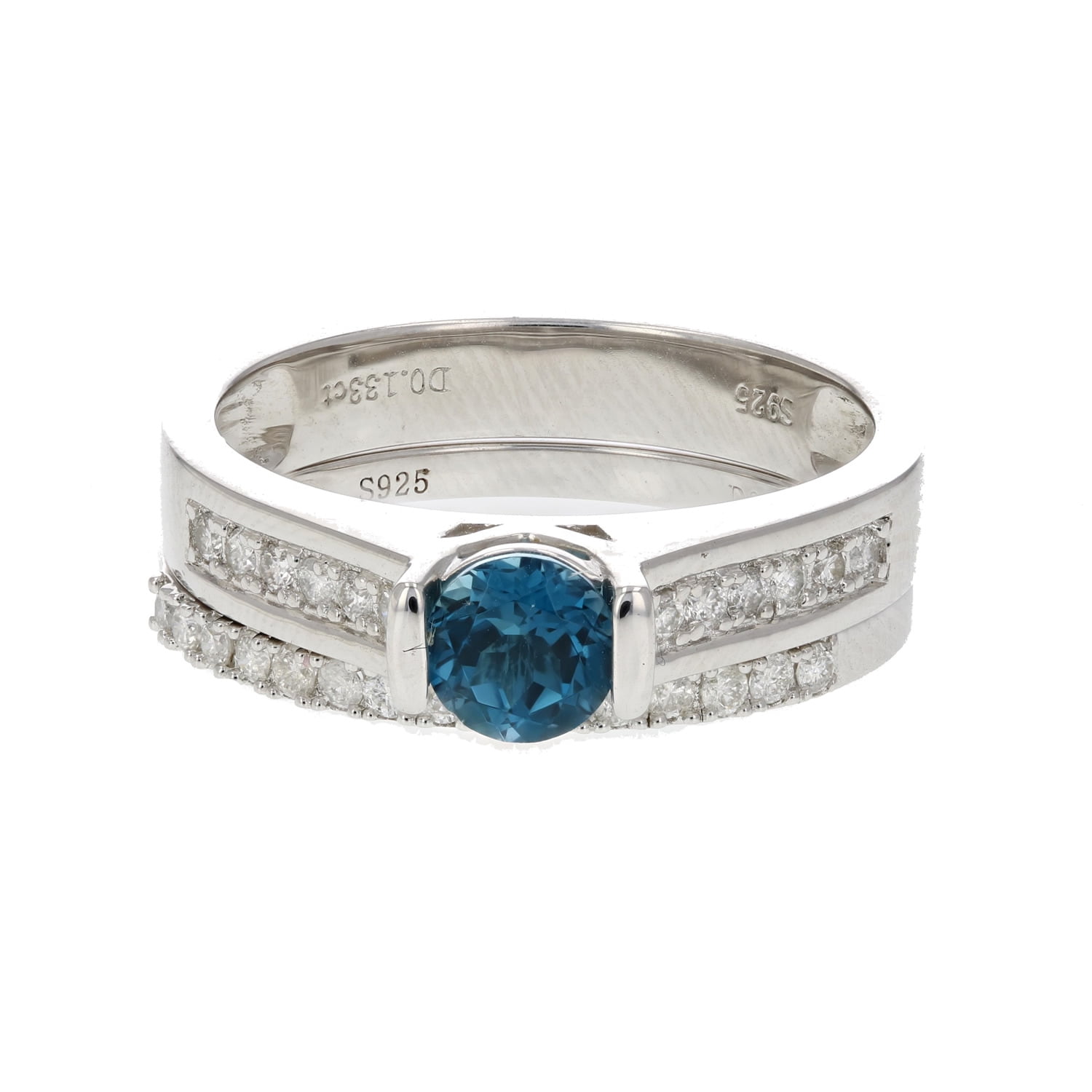 0.90 CT London Blue Topaz and Diamond Bridal Set in Sterling Silver Size 7 by Vir Jewels